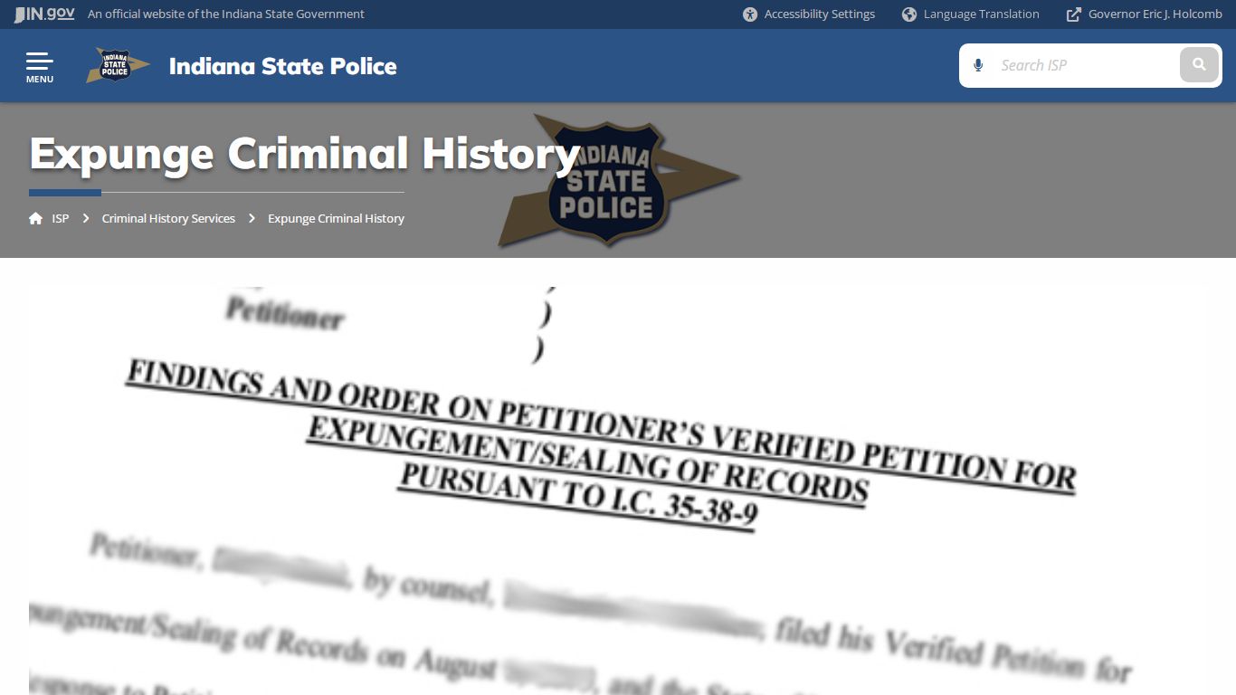 ISP: Expunge Criminal History