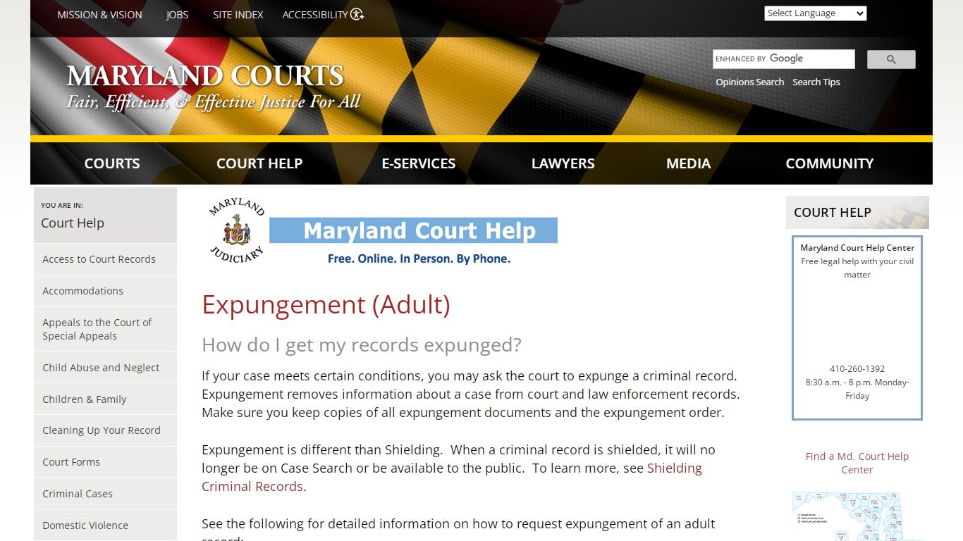 Expungement (Adult) | Maryland Courts